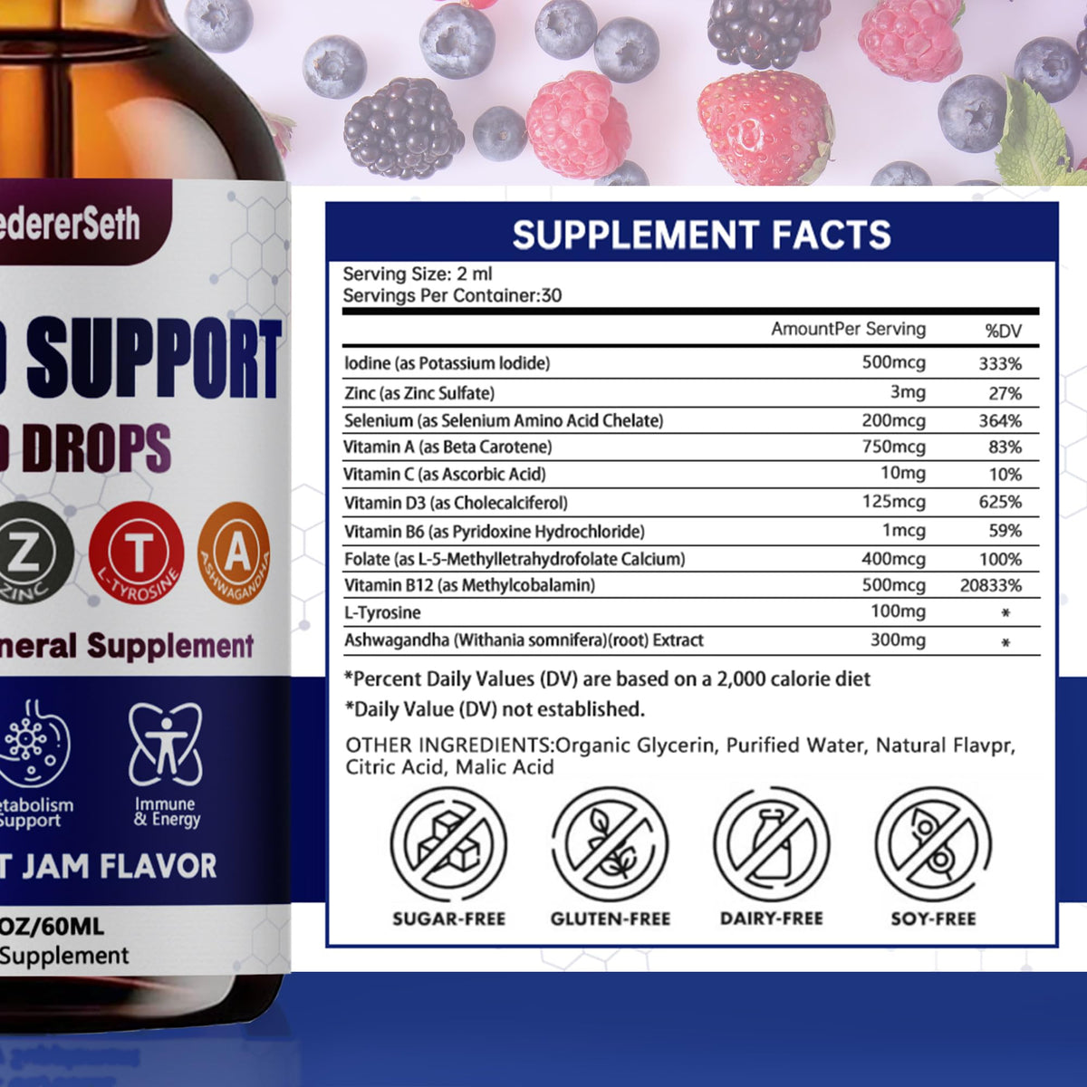Liquid Thyroid Support Supplement with Selenium Zinc Iodine 2 Fl. Oz E634178