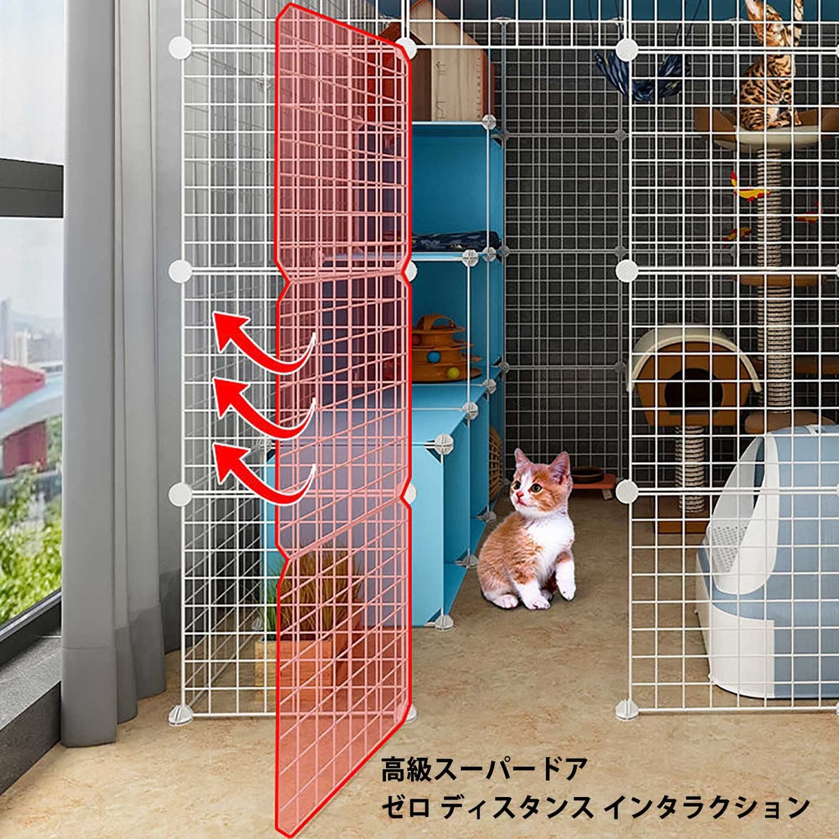 Large Cat Cage Indoor Cat Playpen Detachable Metal Cat Kennels with Ramp Ladders Hammock and Bed Black S430721