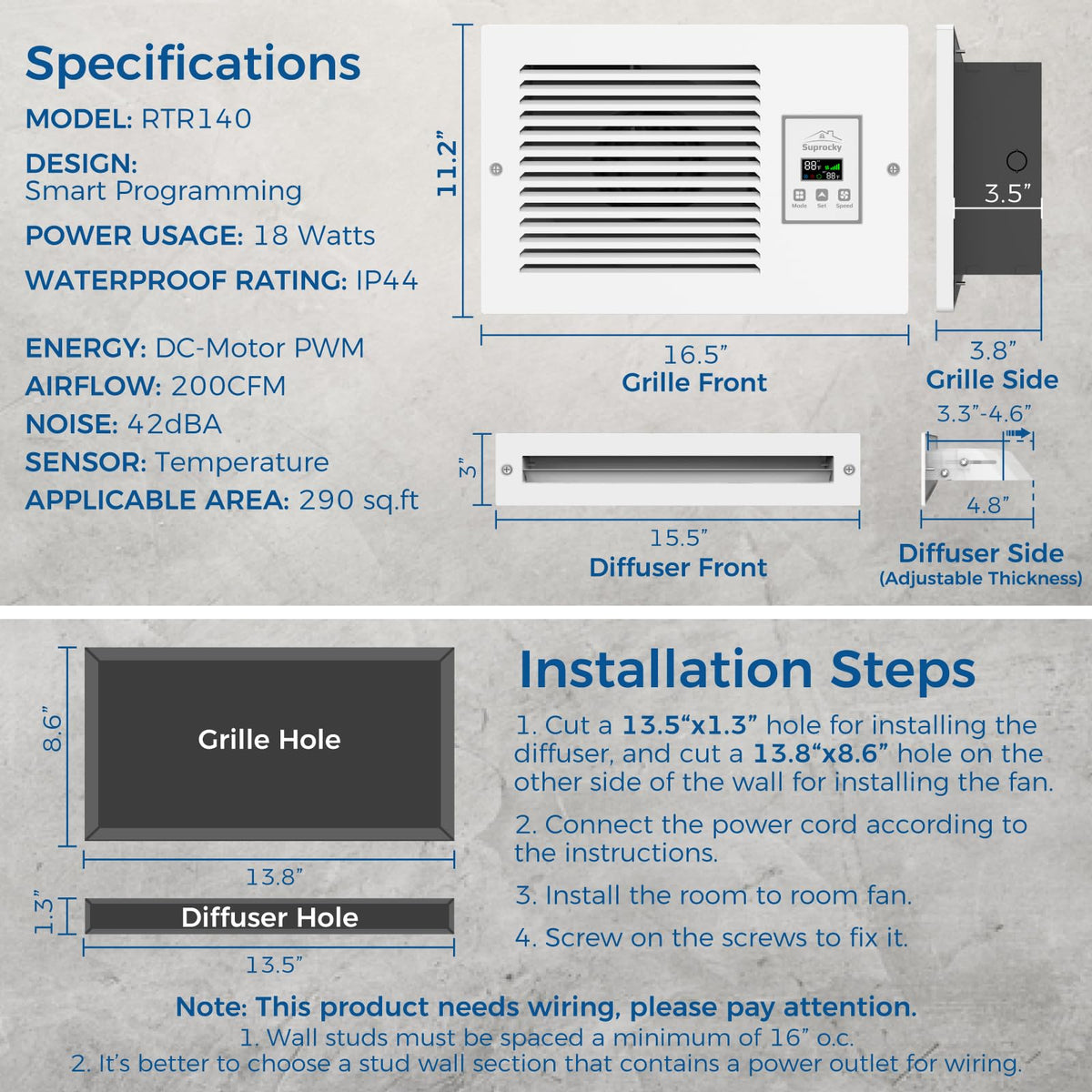 Hardwired 3-Speeds 200 CFM Air Transfer Fan E412