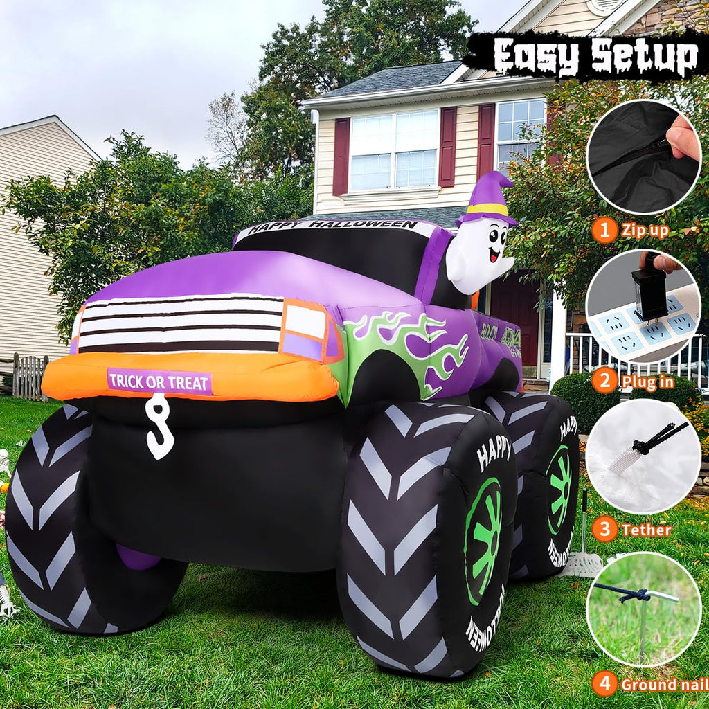 8 FT Halloween Inflatable Monster Truck with Built-in LEDs L6359