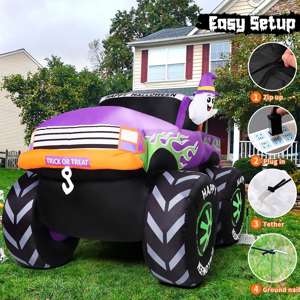 8 FT Halloween Inflatable Monster Truck with Built-in LEDs L6359