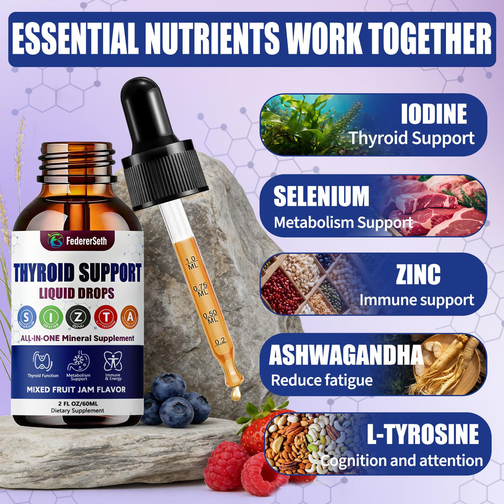 Liquid Thyroid Support Supplement with Selenium Zinc Iodine 2 Fl. Oz E634178