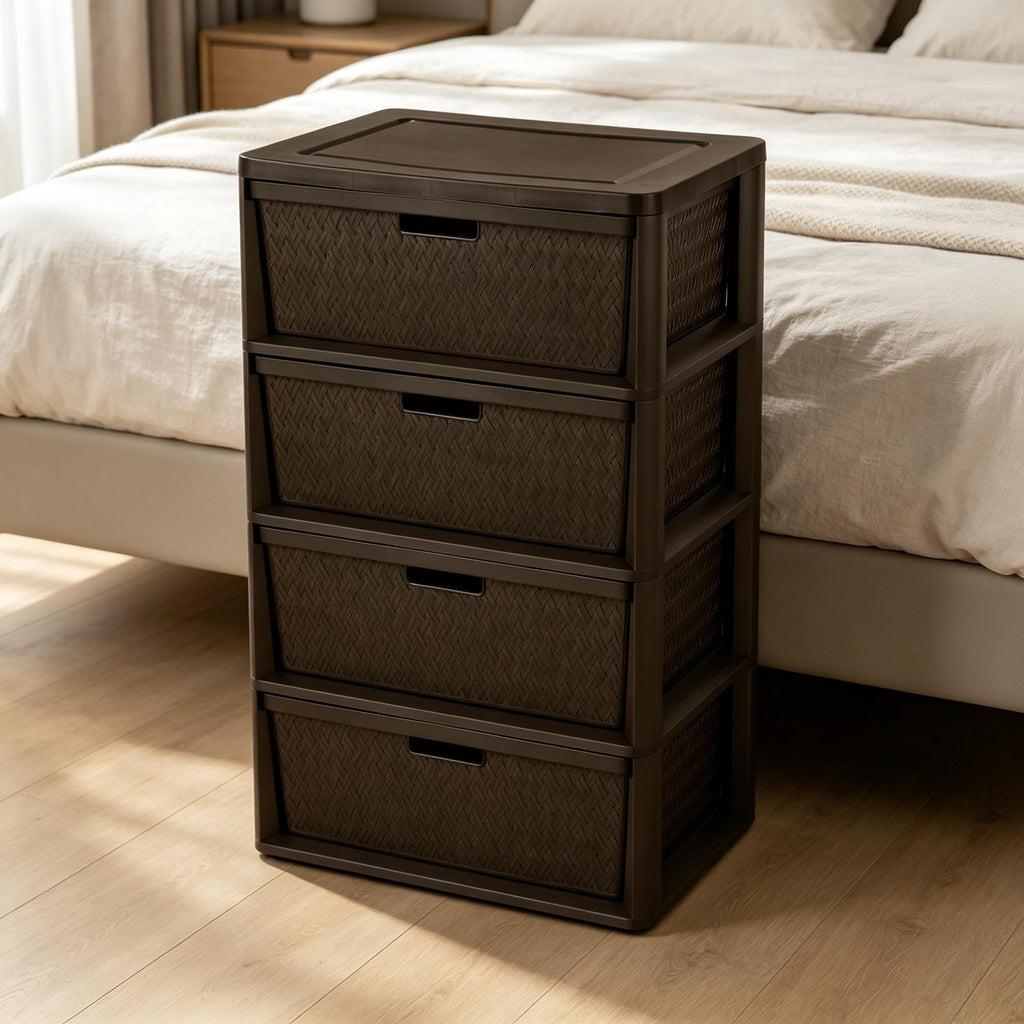 Brown 4-Drawer Storage Tower with Bins H3633
