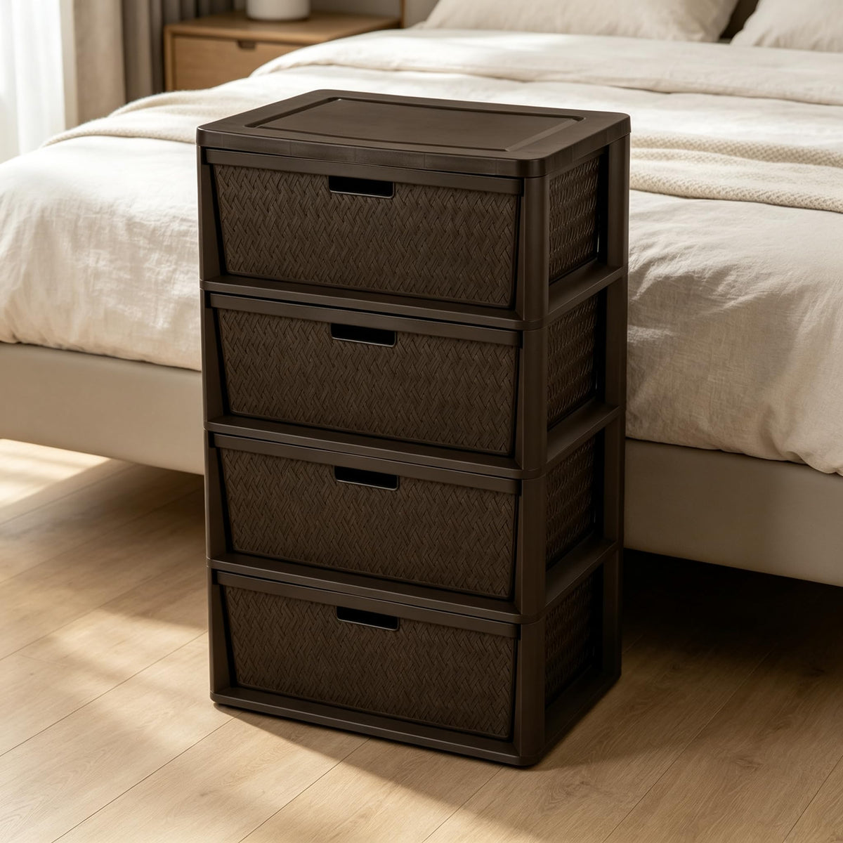Brown 4-Drawer Storage Tower with Bins H3633