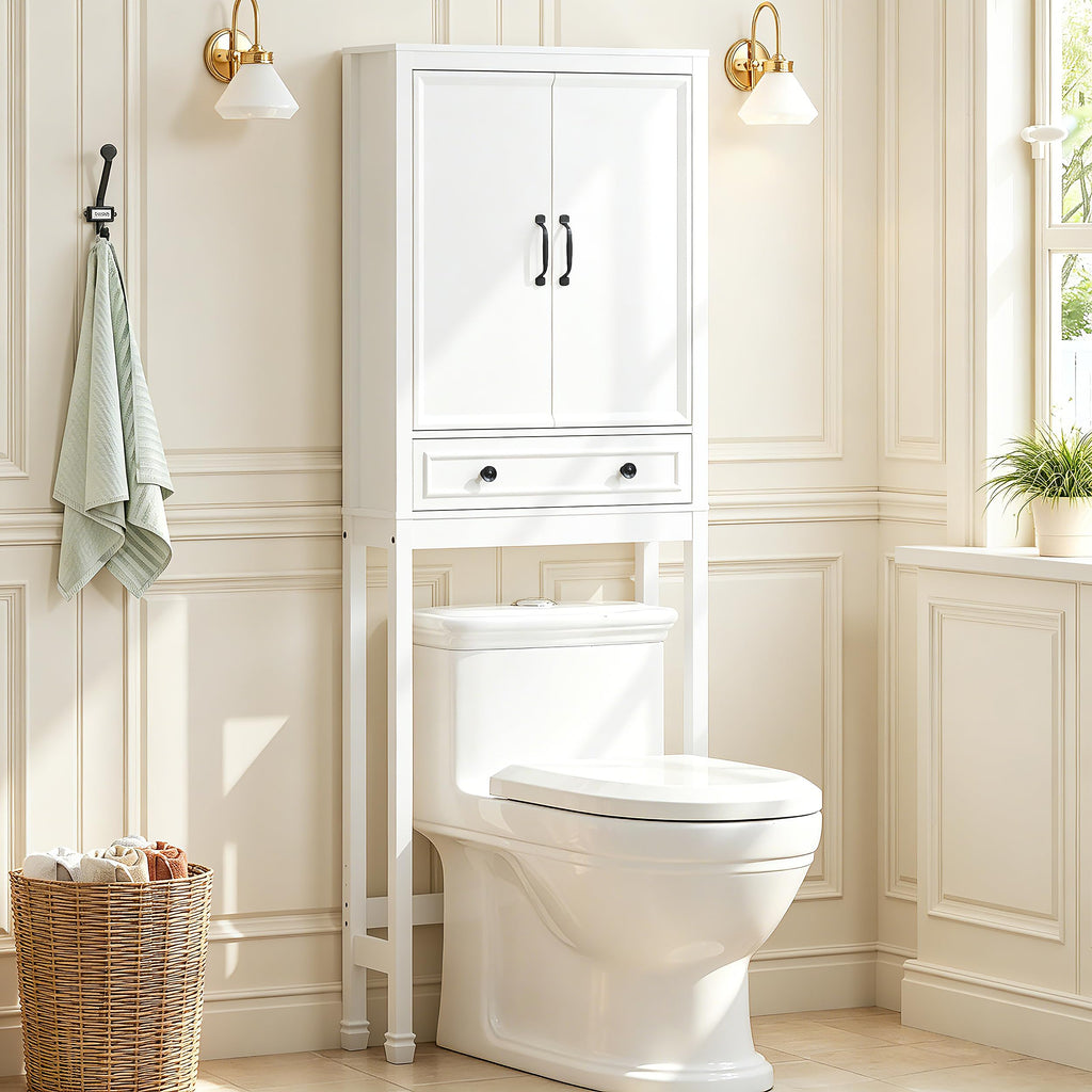 White Over the Toilet Storage Cabinet with Doors C380552