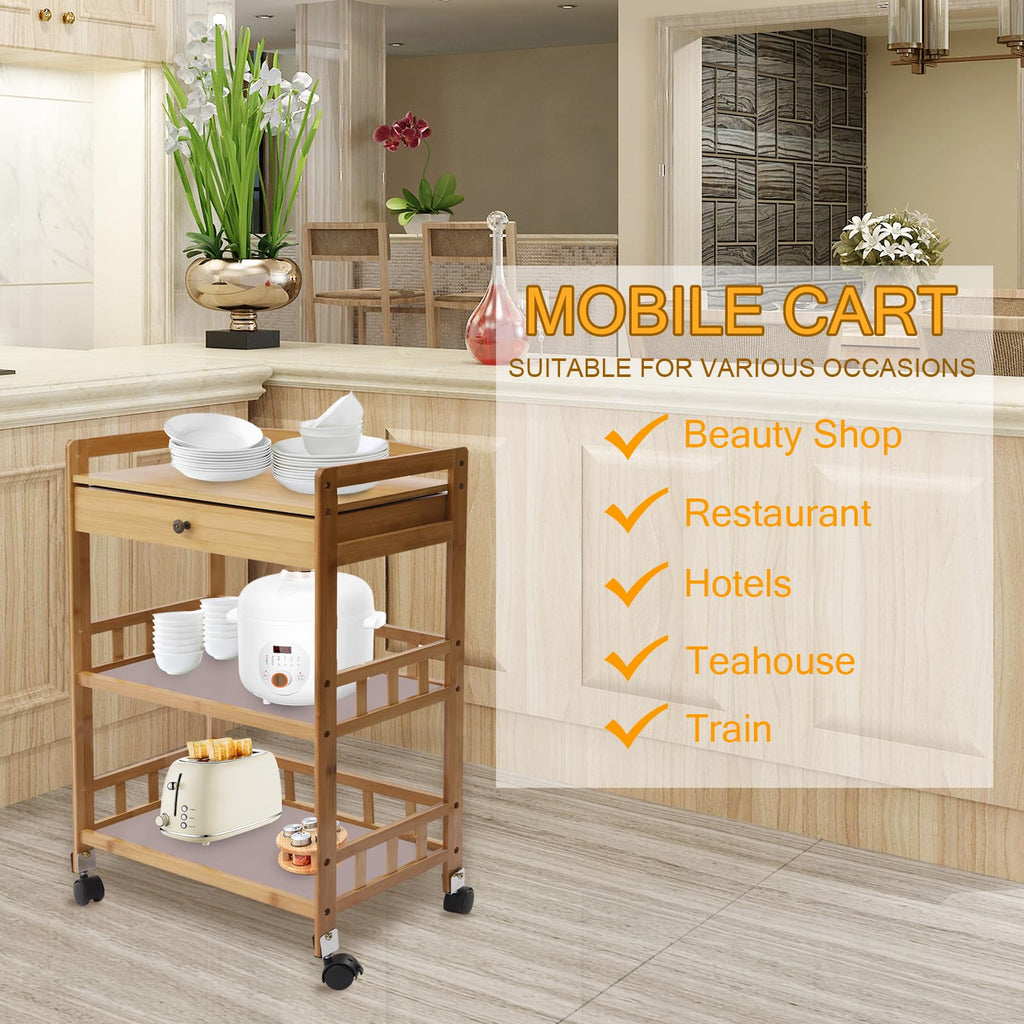 3-Tier Bamboo Kitchen Cart with Drawer E63178