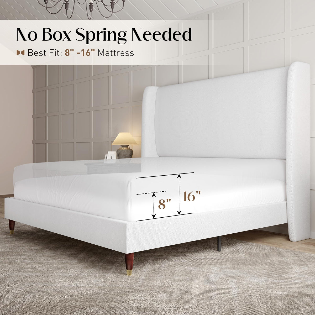 Queen Bed Frame Upholstered Bed White H669789