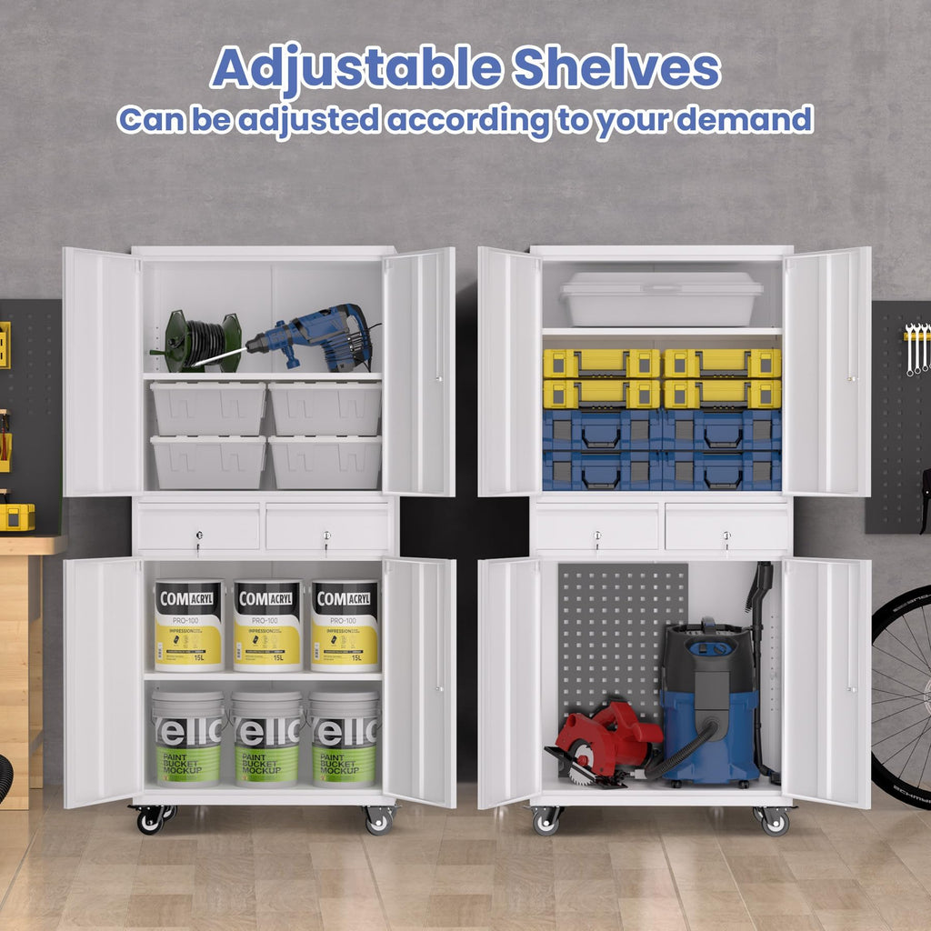 72” Rolling Metal Storage Cabinet with Locking Doors & 2 Drawers A25135