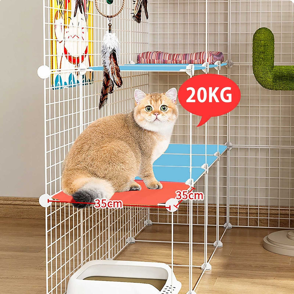 Large Cat Cage Indoor Cat Playpen Detachable Metal Cat Kennels with Ramp Ladders Hammock and Bed Black S430721