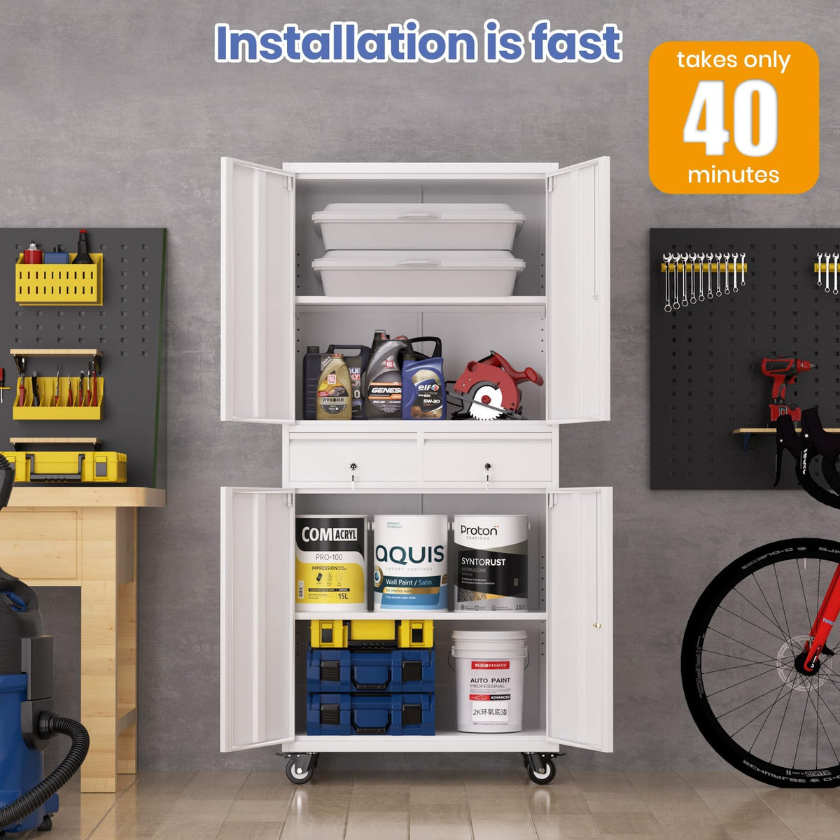 72” Rolling Metal Storage Cabinet with Locking Doors & 2 Drawers A25135