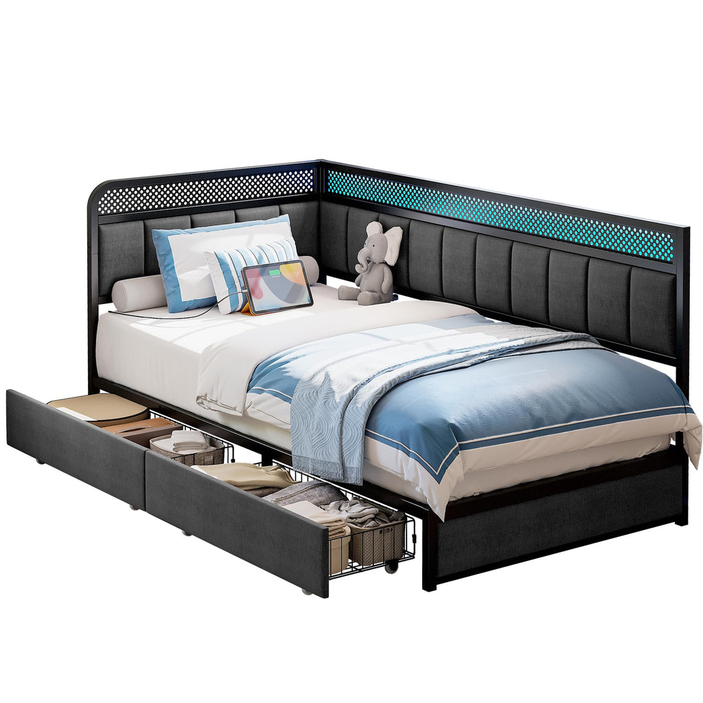 Twin Corner Bed Frame with Upholstered Guardrail U882