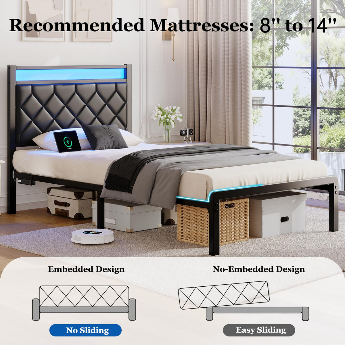 Twin Platform Bed Frame with Charging Station J50665