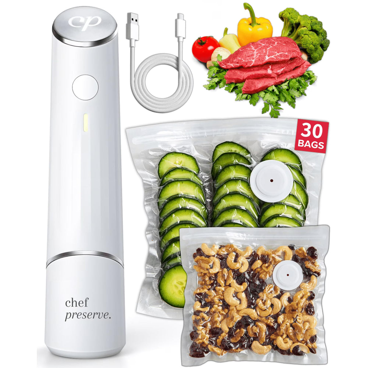 Compact Vacuum Sealer with 30 Reusable Vacuum Bags V66160