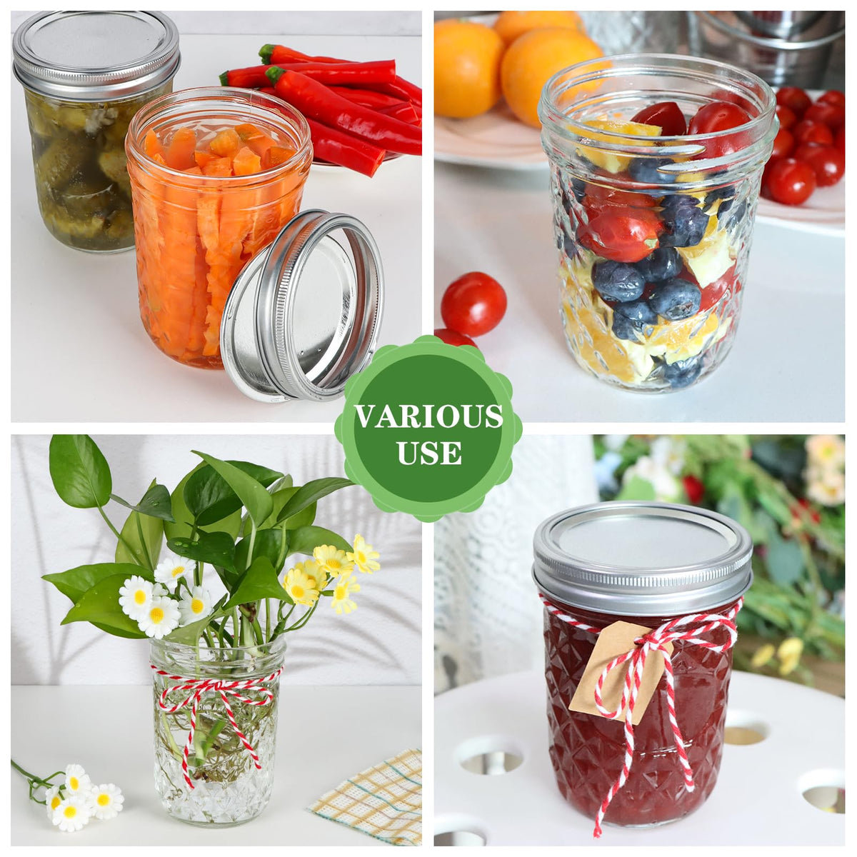 16oz Wide Mouth Mason Jars with Lids 6 Pack A250829