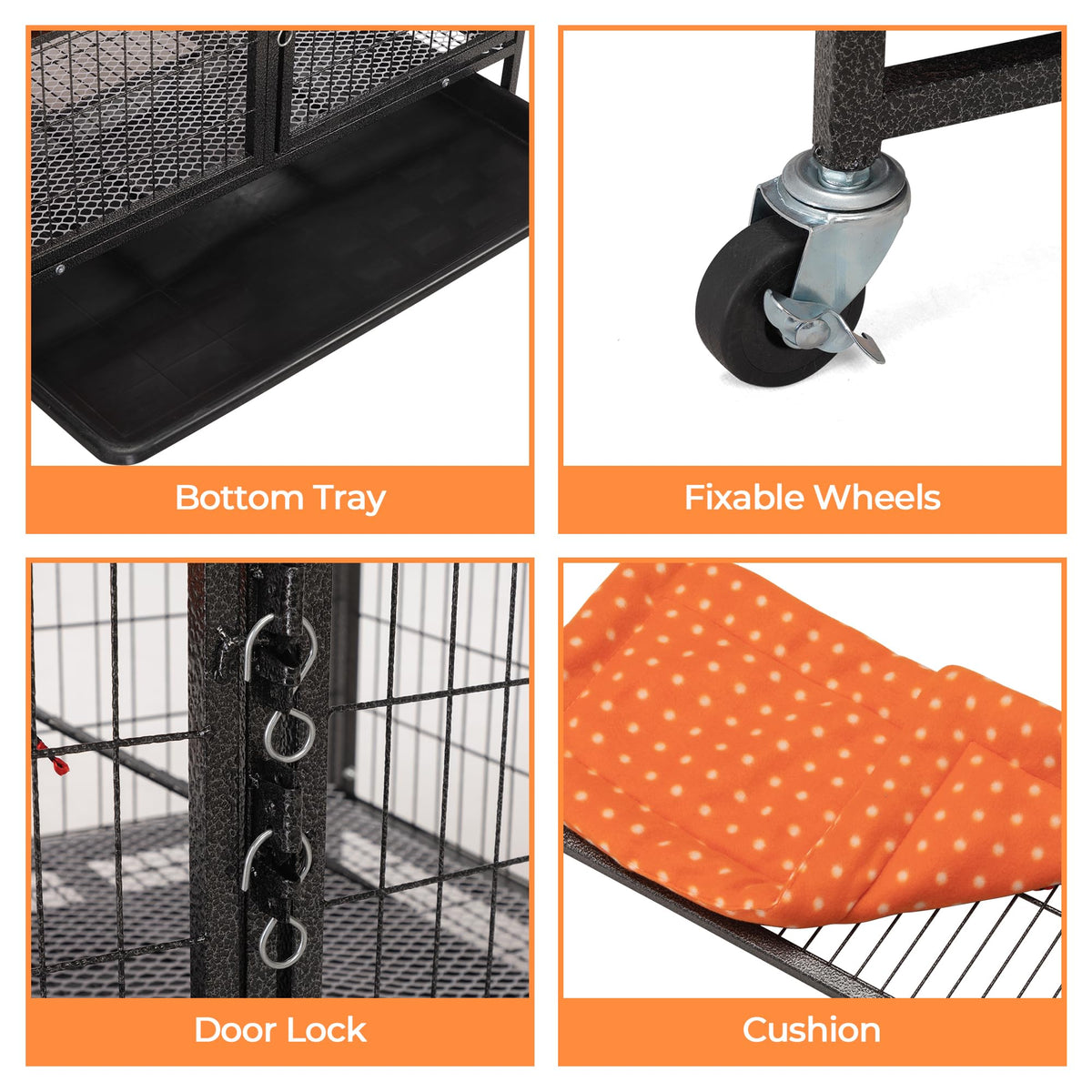 4-Tier Cat Cage with Hammock and Wheels, Black P21845