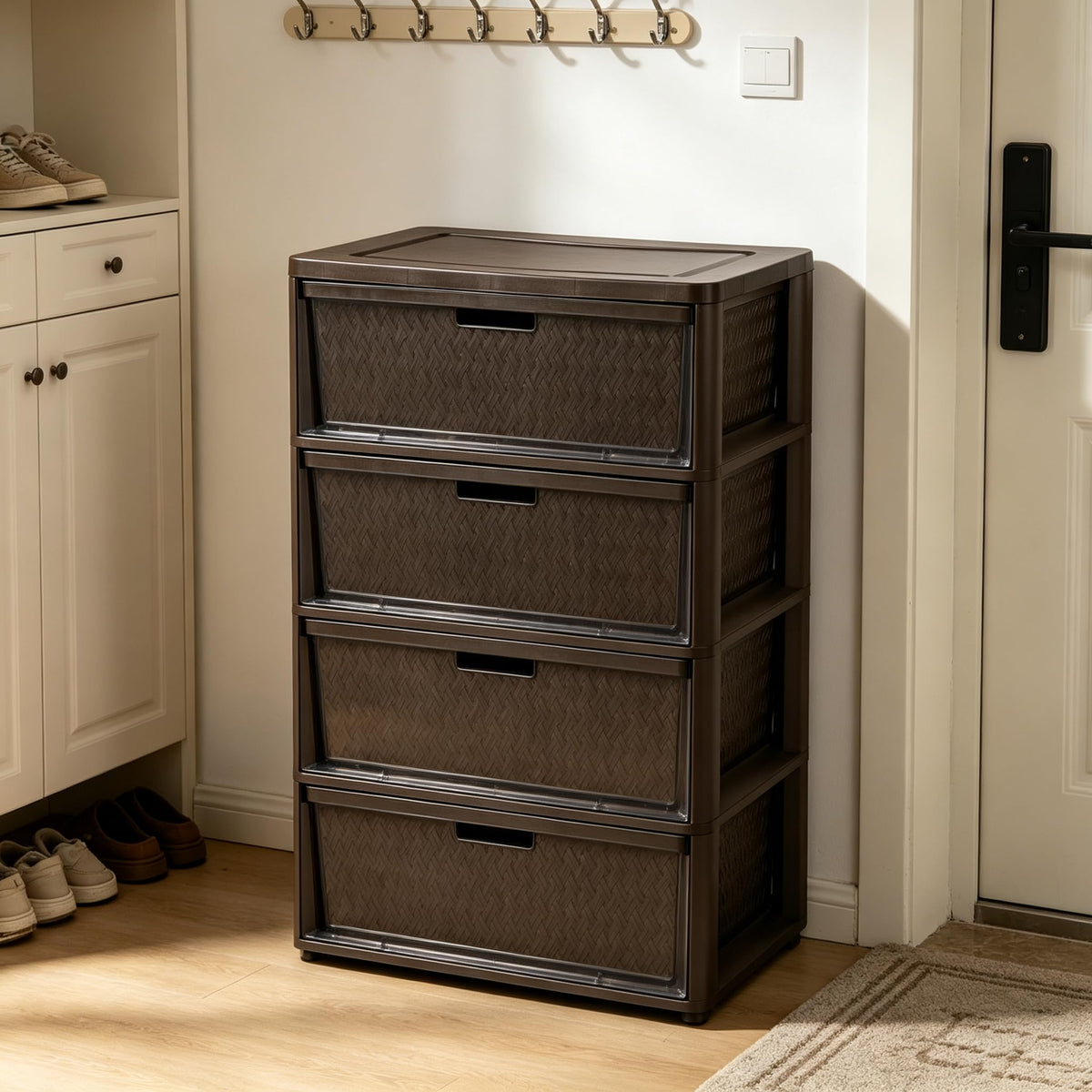 Brown 4-Drawer Storage Tower with Bins H3633