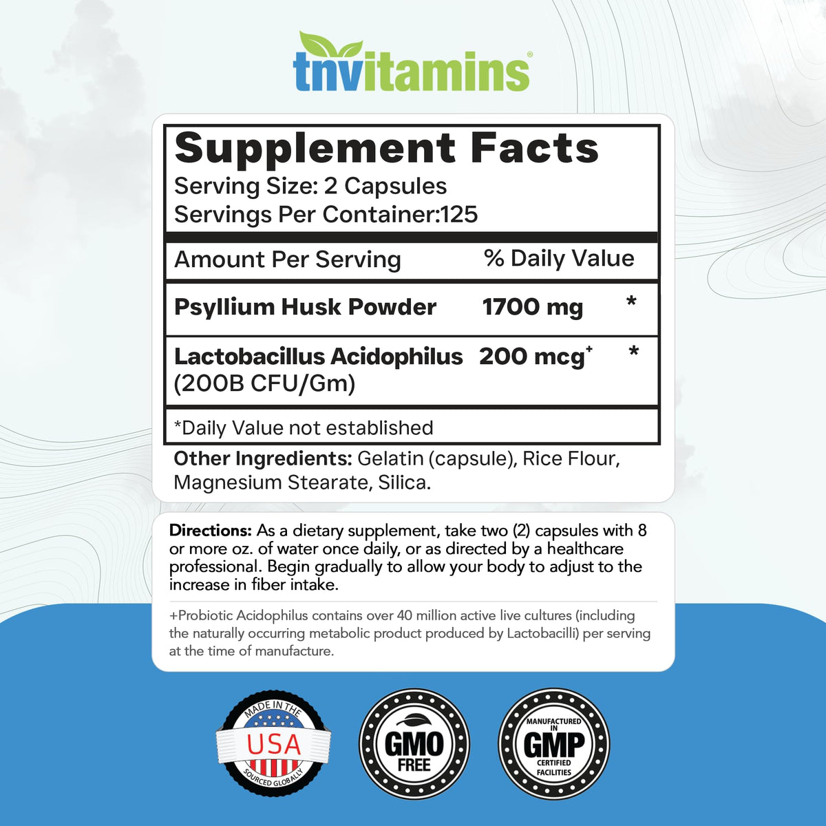Psyllium Husk Capsules 1700 MG 250 Capsules Z5303