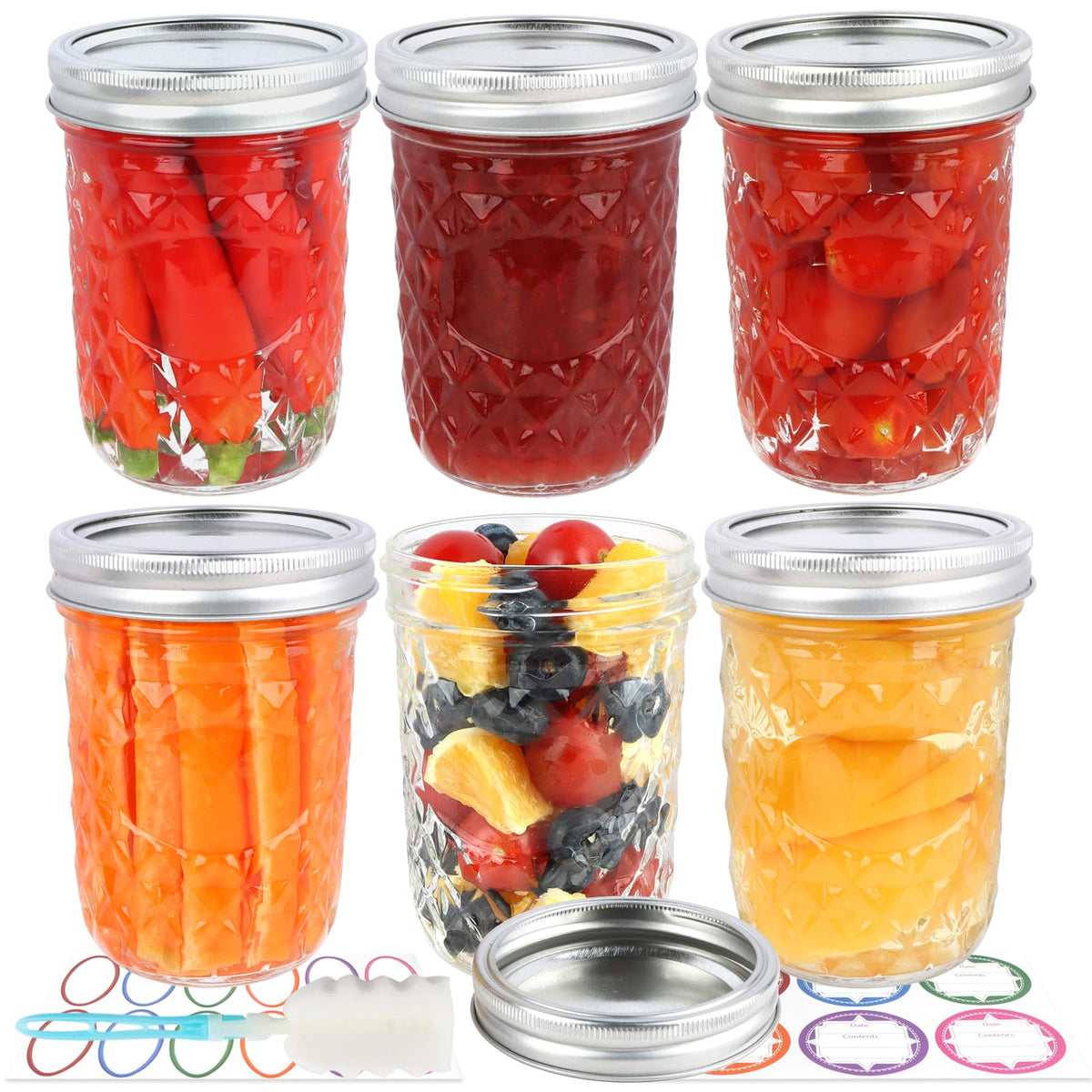 16oz Wide Mouth Mason Jars with Lids 6 Pack A250829