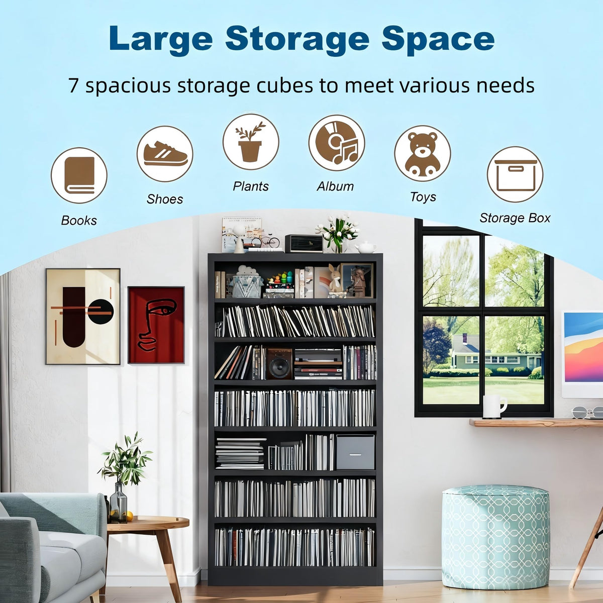 Black 7 Tier Metal Media Storage Cabinet Z8349