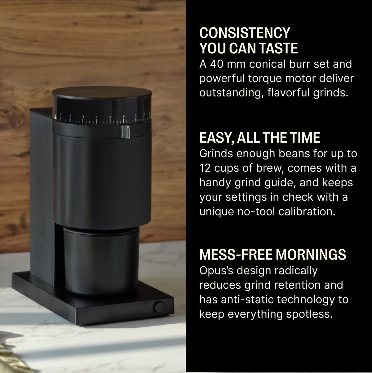 Conical Burr Coffee Grinder, 41 Settings, Black Y809997