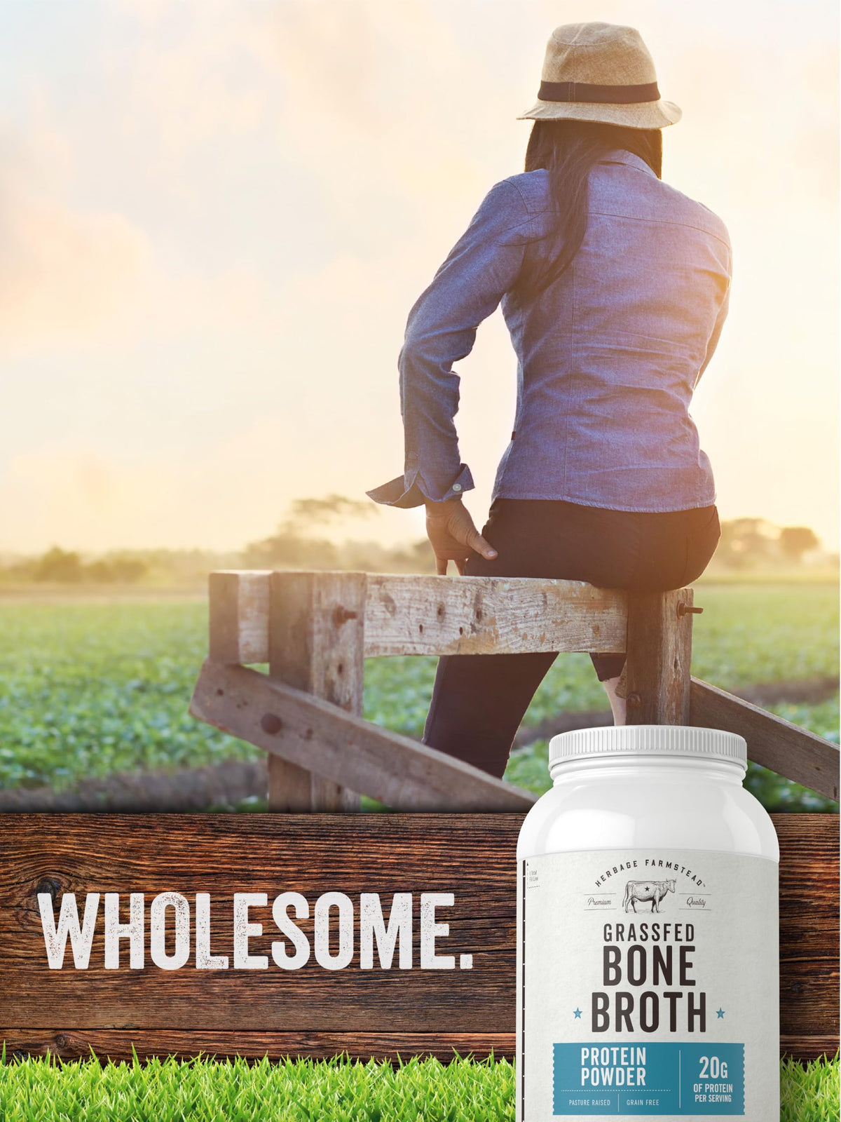 Grass Fed Bone Broth Protein Powder 35.2 oz 20g Protein Non-GMO Gluten Free U83775