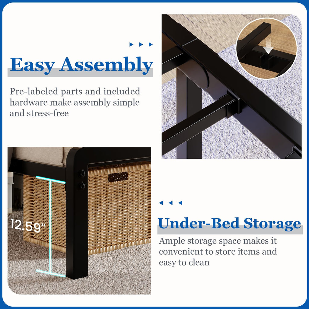 Twin Platform Bed Frame with Charging Station J50665