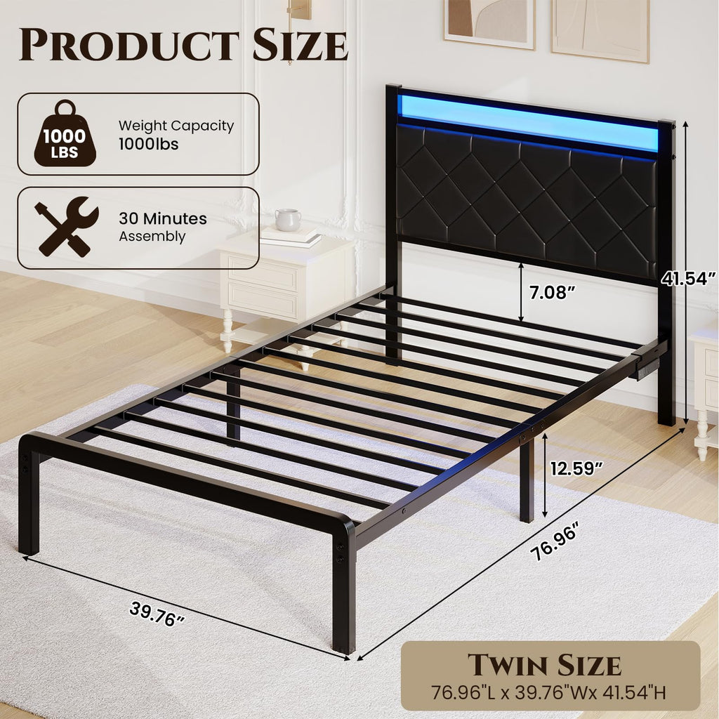 Twin Platform Bed Frame with Charging Station J50665