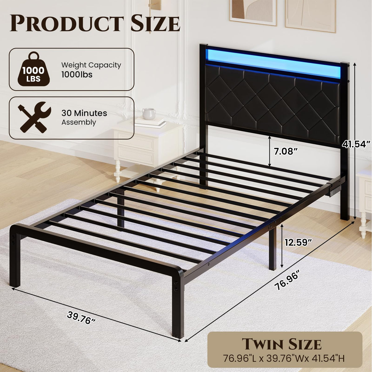 Twin Platform Bed Frame with Charging Station J50665