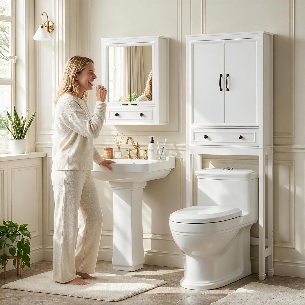 White Over the Toilet Storage Cabinet with Doors C380552
