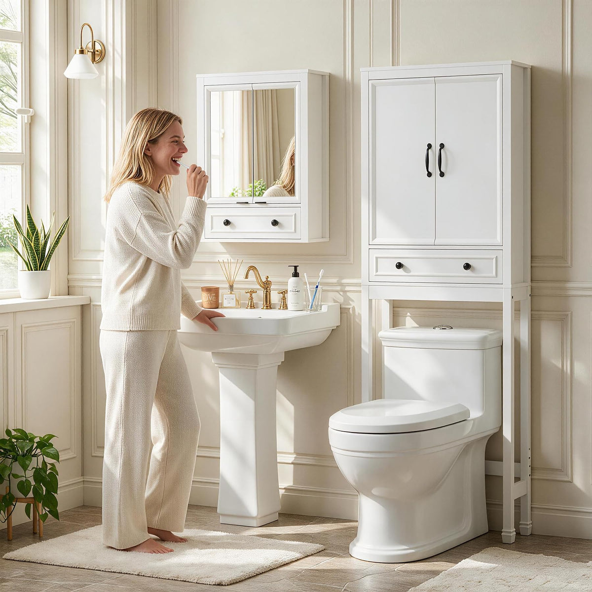 White Over the Toilet Storage Cabinet with Doors C380552