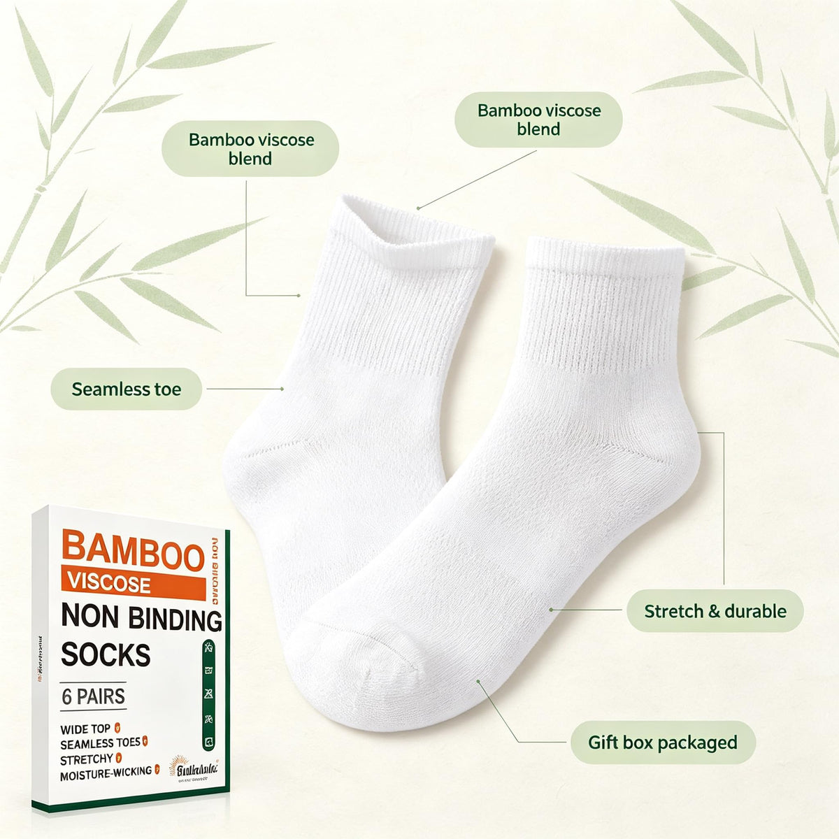 Bamboo Viscose Diabetic Socks 6 Pairs M4291