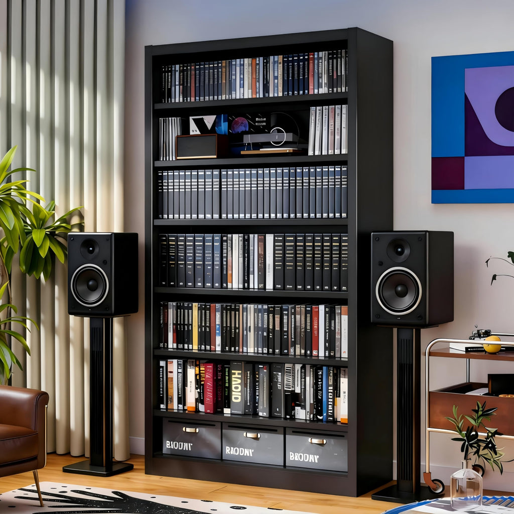 Black 7 Tier Metal Media Storage Cabinet Z8349