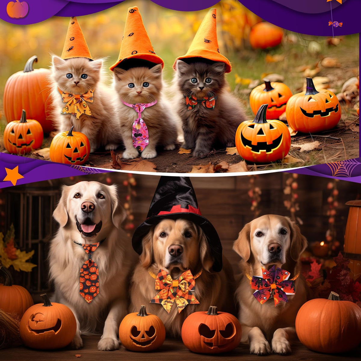 240 Pcs Halloween Dog Bows Tie Collars J8063