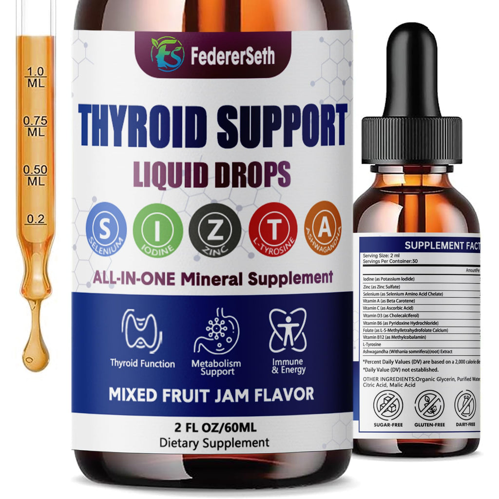 Liquid Thyroid Support Supplement with Selenium Zinc Iodine 2 Fl. Oz E634178