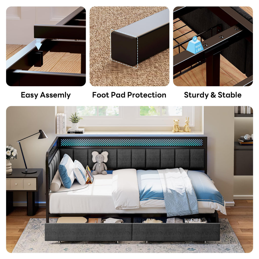 Twin Corner Bed Frame with Upholstered Guardrail U882