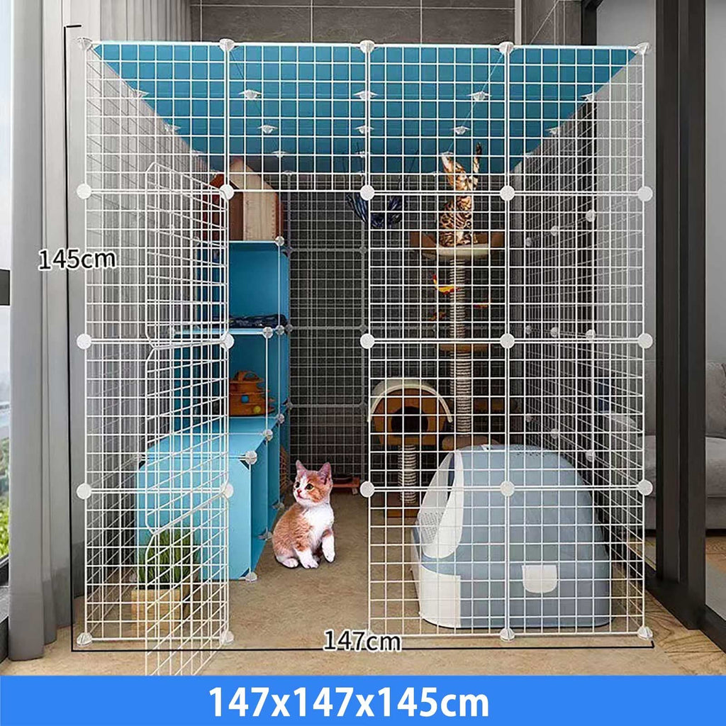 Large Cat Cage Indoor Cat Playpen Detachable Metal Cat Kennels with Ramp Ladders Hammock and Bed Black S430721