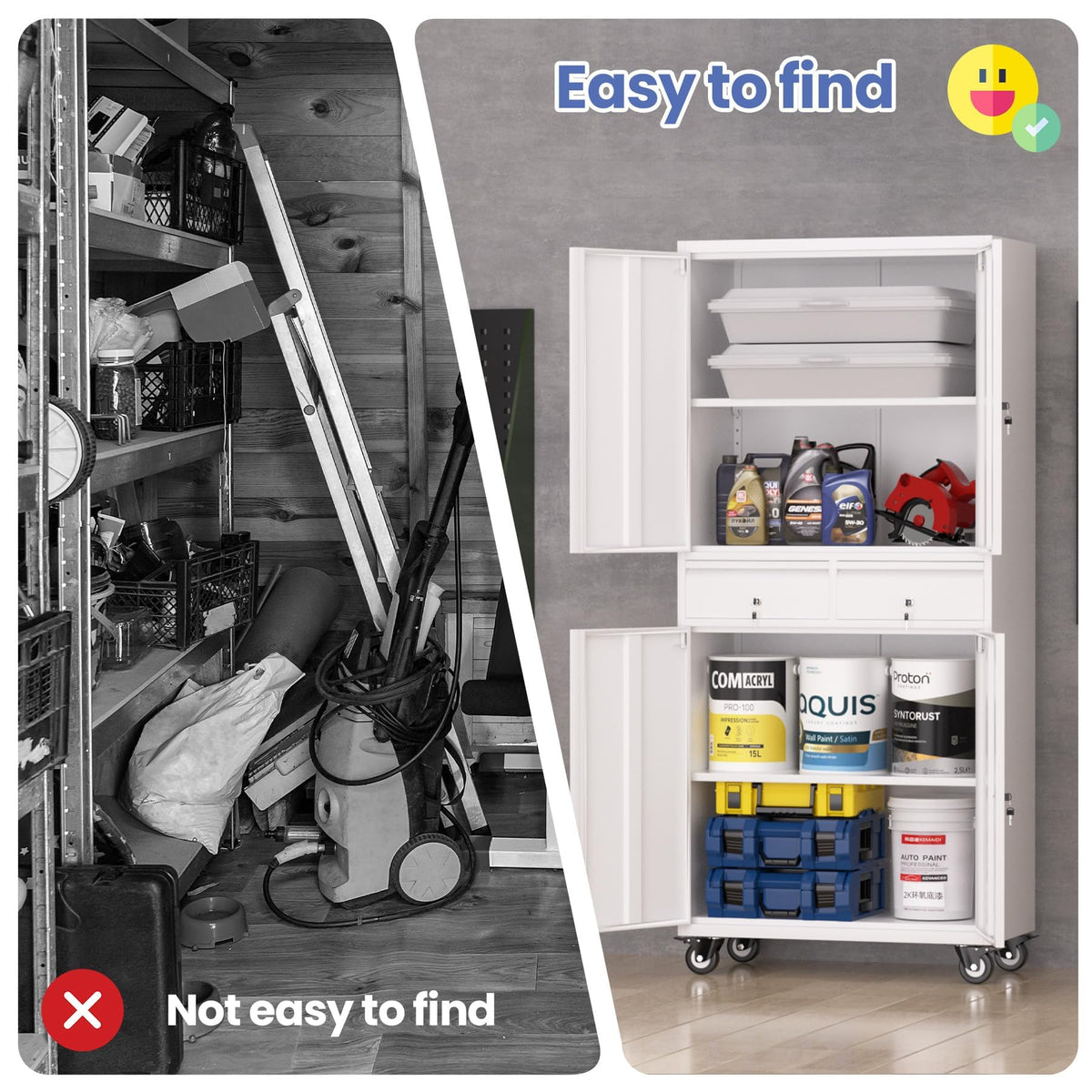 72” Rolling Metal Storage Cabinet with Locking Doors & 2 Drawers A25135