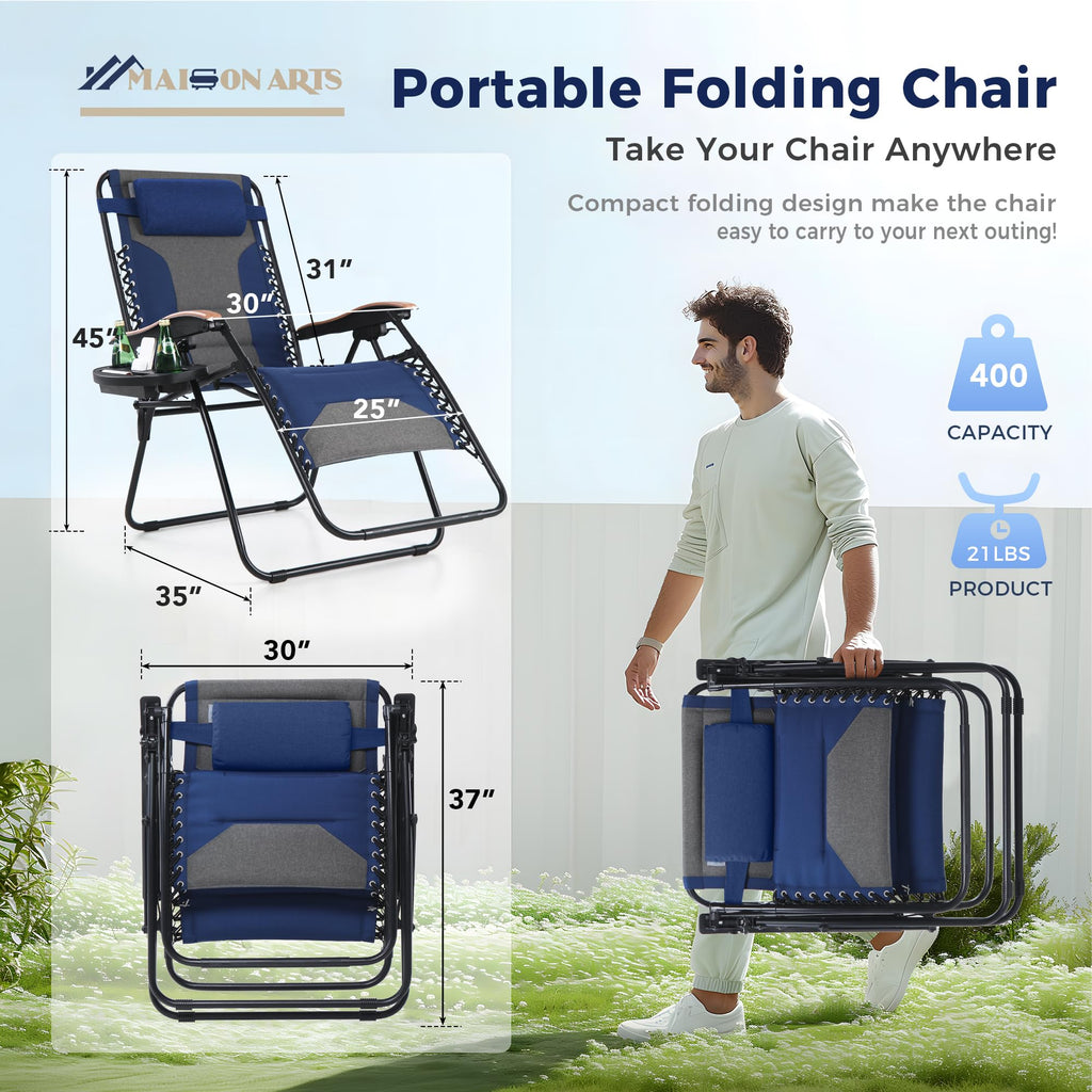 Oversized Padded Zero Gravity Chair Set of 2 Blue G153