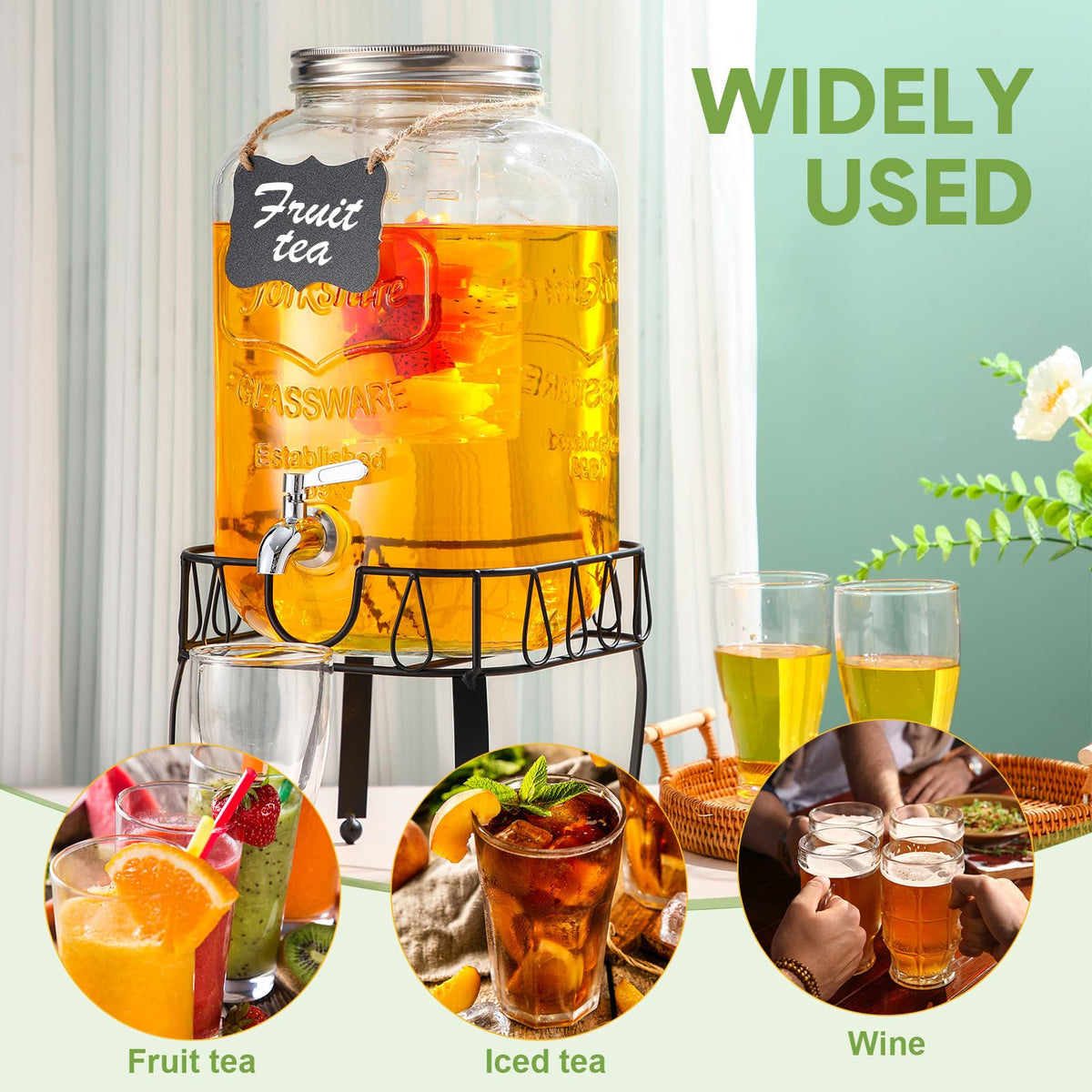 3 Gallon Glass Beverage Dispenser with Stand F7983