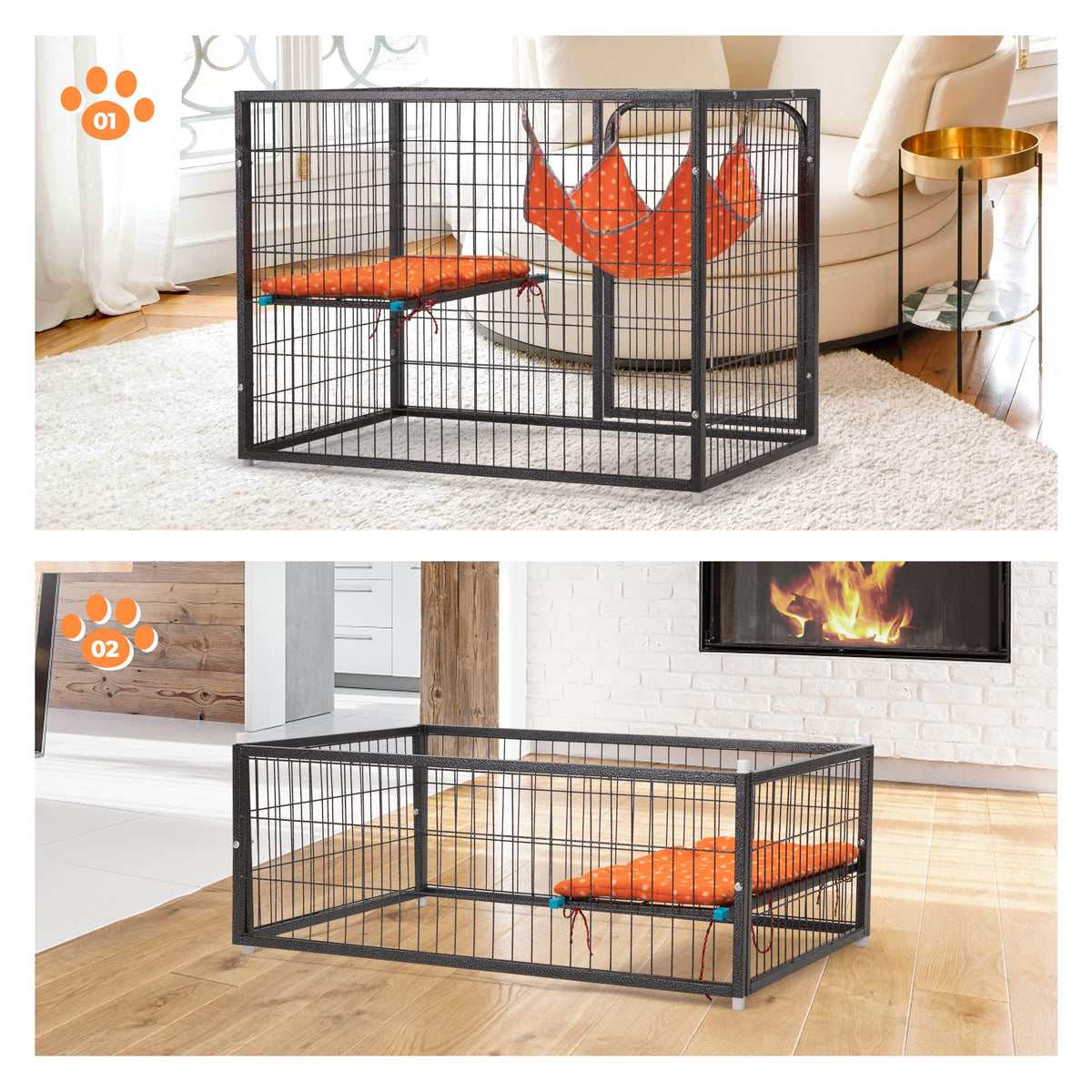 4-Tier Cat Cage with Hammock and Wheels, Black P21845