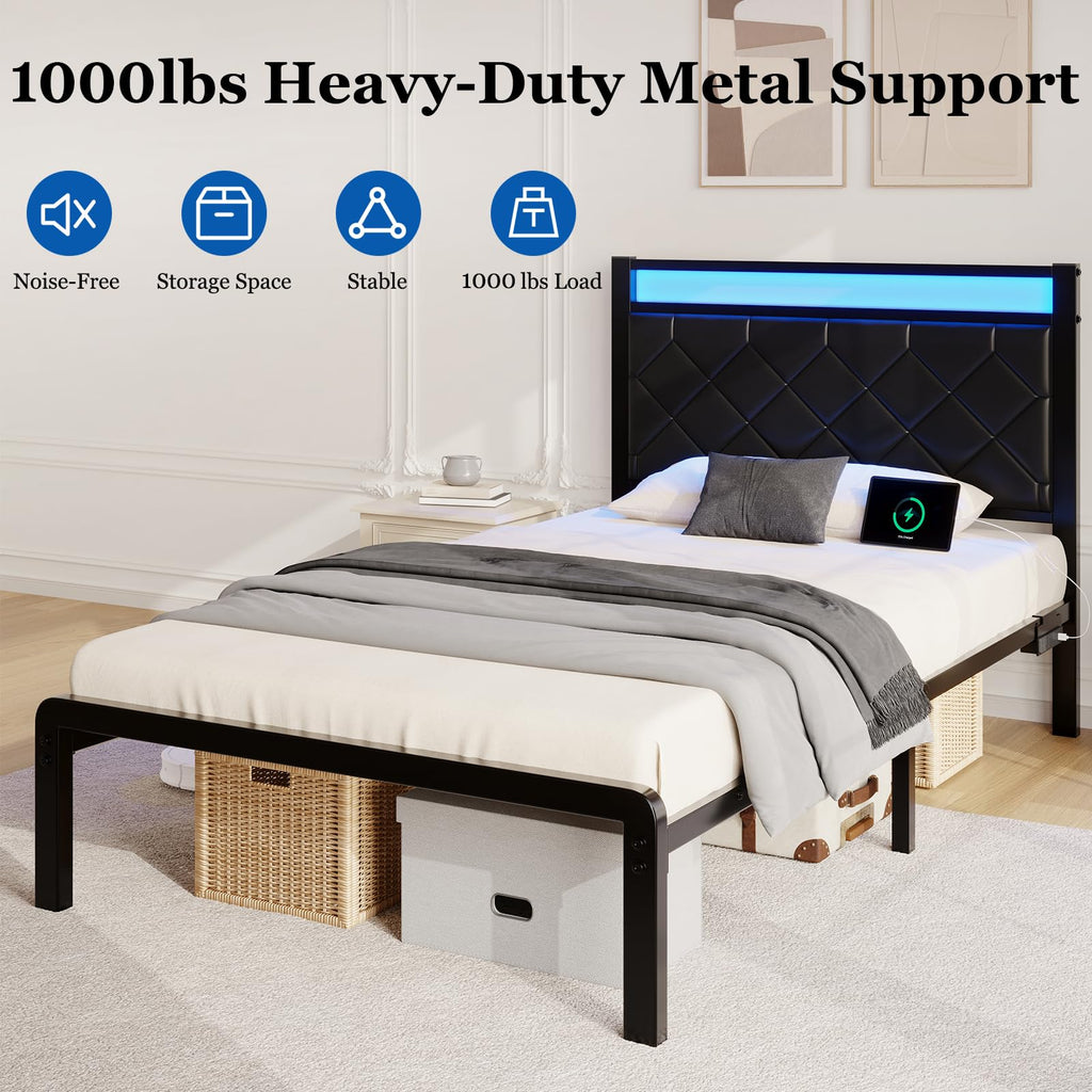 Twin Platform Bed Frame with Charging Station J50665