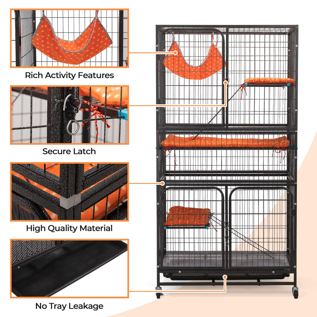 4-Tier Cat Cage with Hammock and Wheels, Black P21845