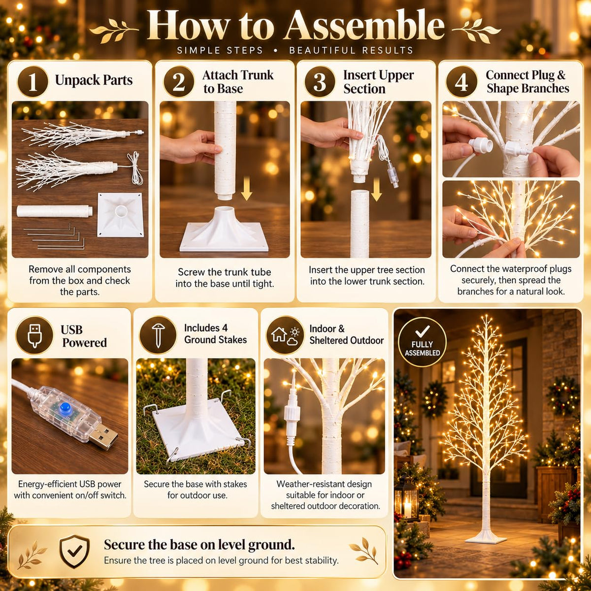 6FT Lighted Birch Tree, 312 LEDs, Warm White C42379