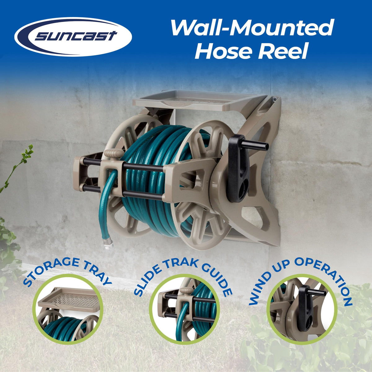 Wall-Mount Hose Reel with Storage Tray O947524