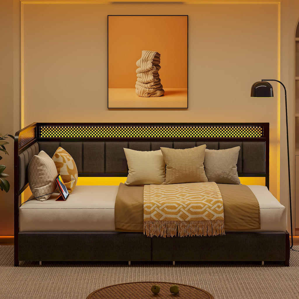 Twin Corner Bed Frame with Upholstered Guardrail U882