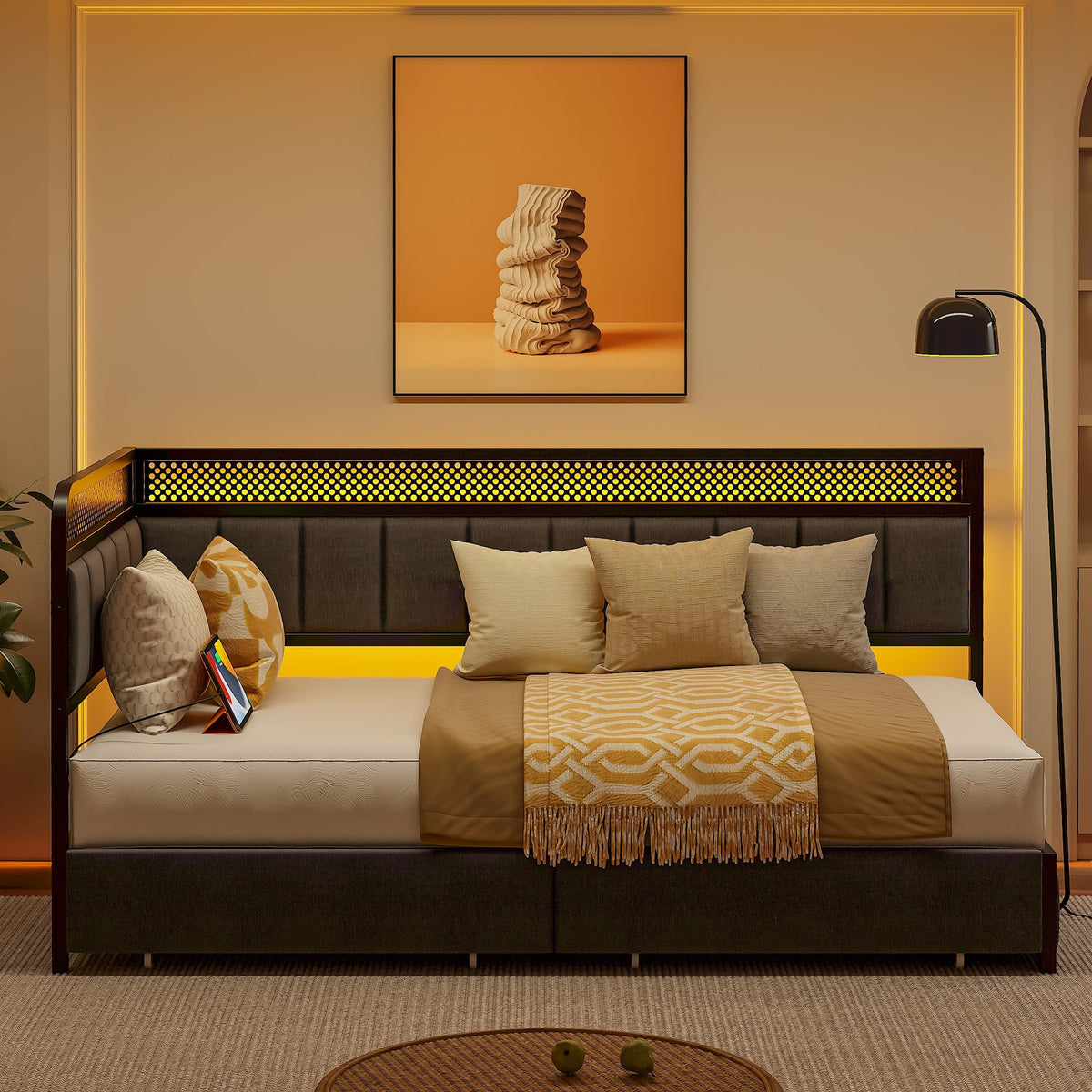 Twin Corner Bed Frame with Upholstered Guardrail U882