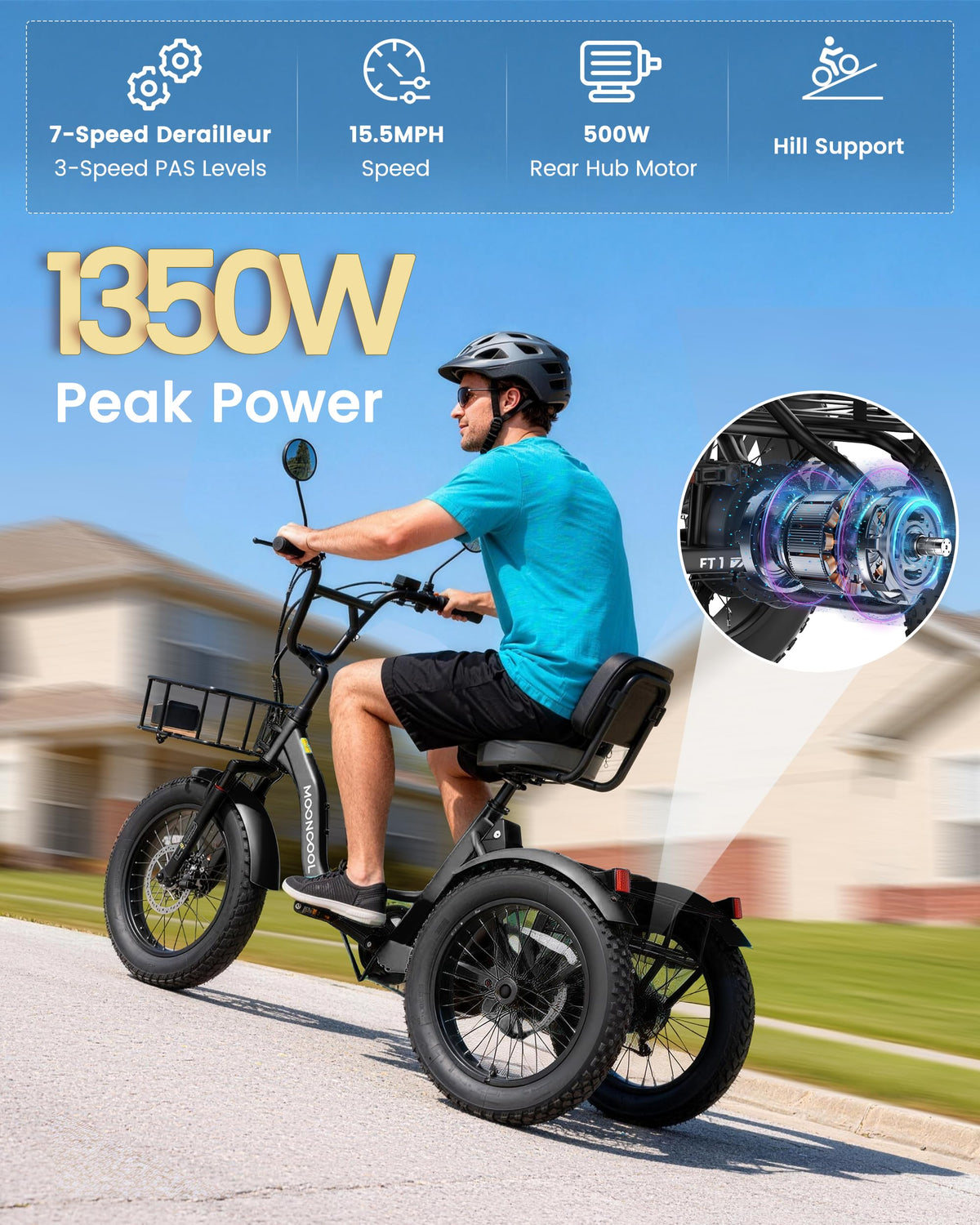 20" Fat Tire 7 Speed Folding Electric Trike R709003