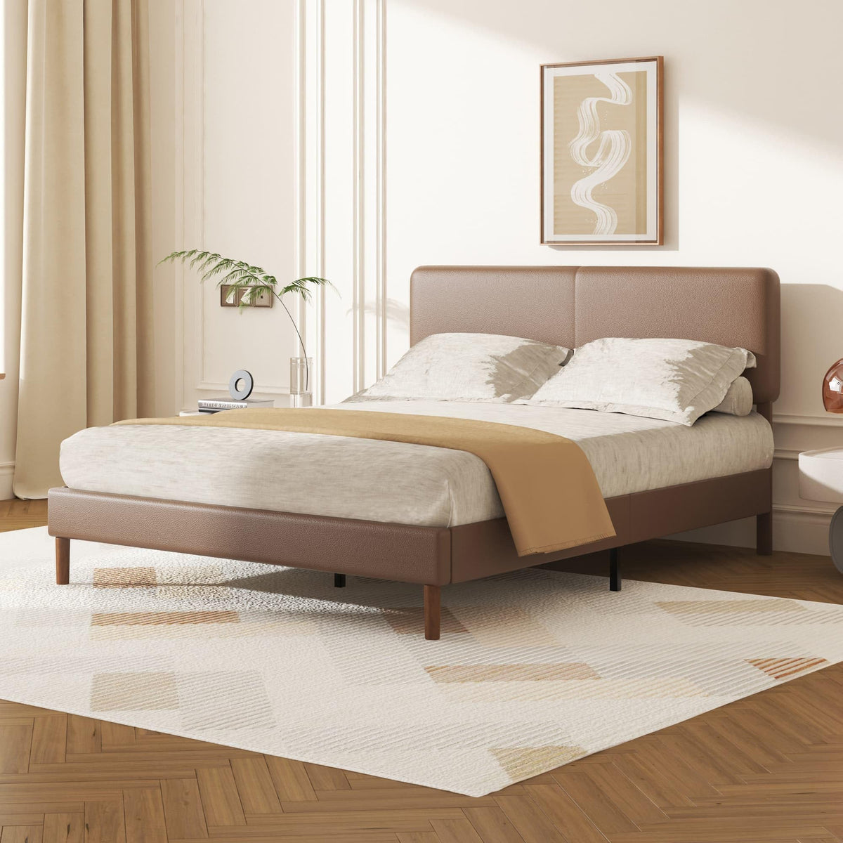 Minimalist Leather Bed Frame with Adjustable Headboard T419