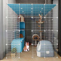 Large Cat Cage Indoor Cat Playpen Detachable Metal Cat Kennels with Ramp Ladders Hammock and Bed Black S430721