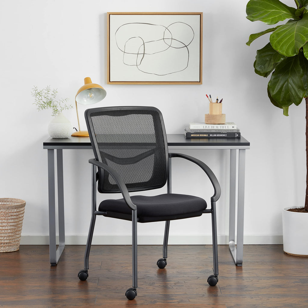 Stackable Visitor's Chair with Breathable Back and Rolling Casters W79027